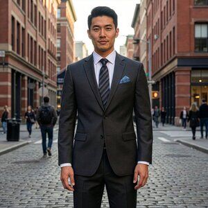 New 2026 Mens 2pc Crosshatched Sharkskin Dark Grey Suit Set, Hybrid Fit (H1)